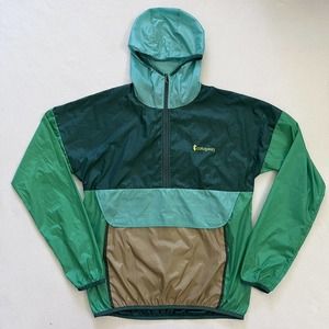 Cotopaxi Women L / Men M Nylon Green Tan Teca Half Zip Windbreaker Hood Jacket